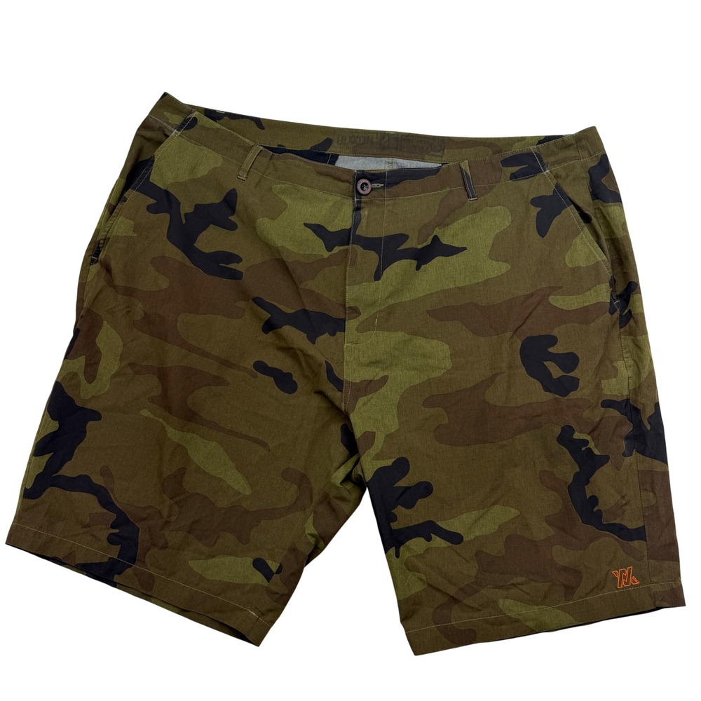 Dixxon Shorts Mens 46 Green Camo Woodland Chino Flat Front Live Fast Forever
